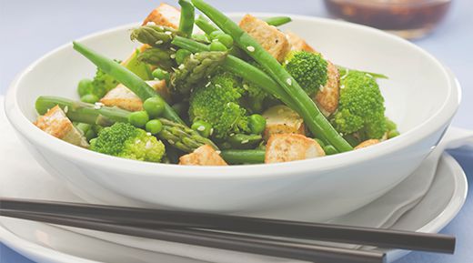 a bowl of green vegetables and chicken