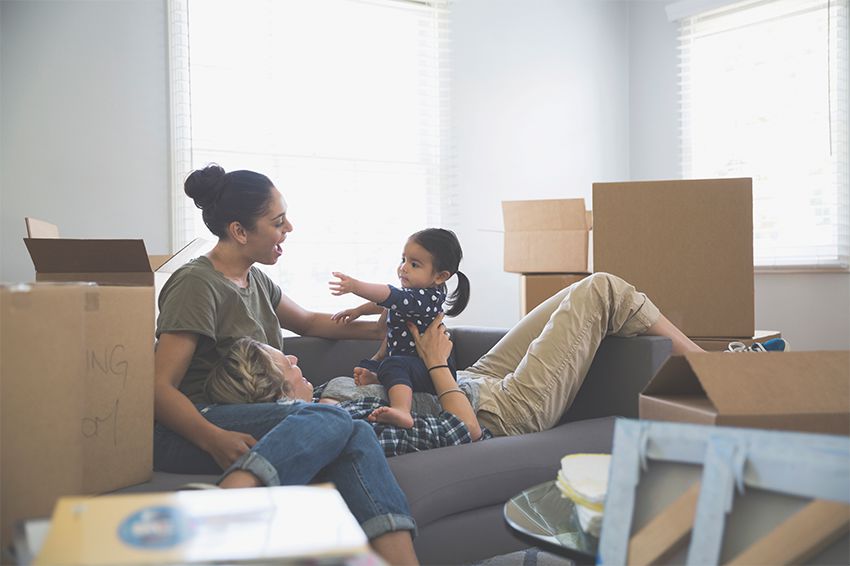 Parents and toddler girl talking