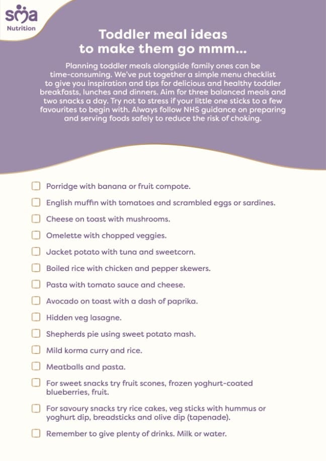 Meals to Add to Your Toddler Meal Plan - Toddler Checklist - PDF Preview