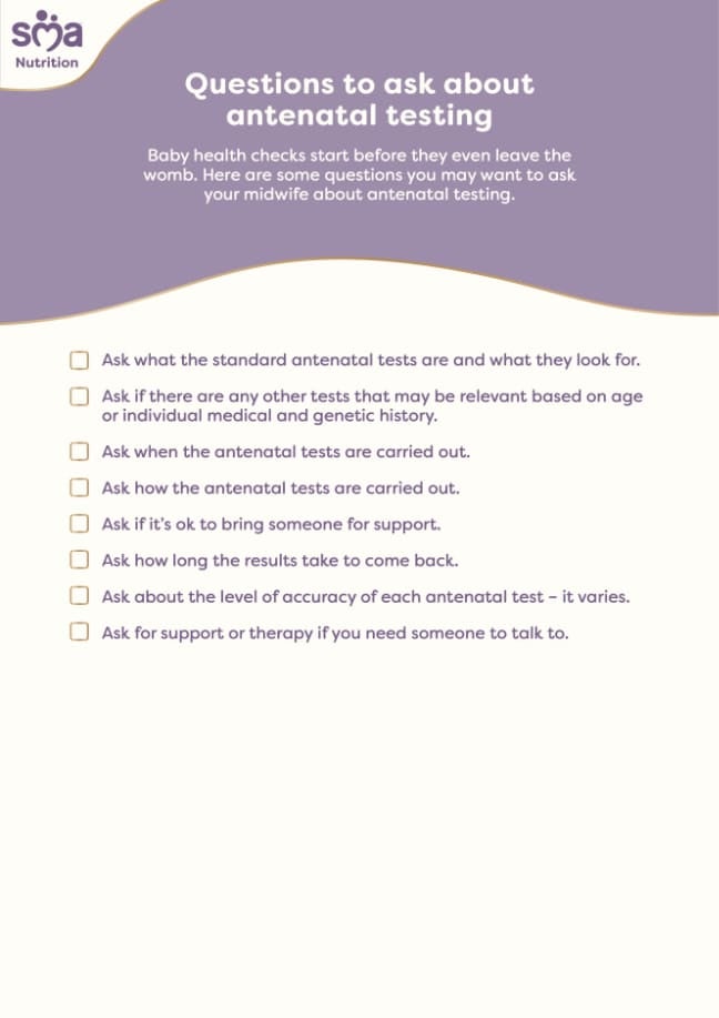 Questions to Ask About Antenatal Screening  - Pregnancy Checklist - PDF Preview