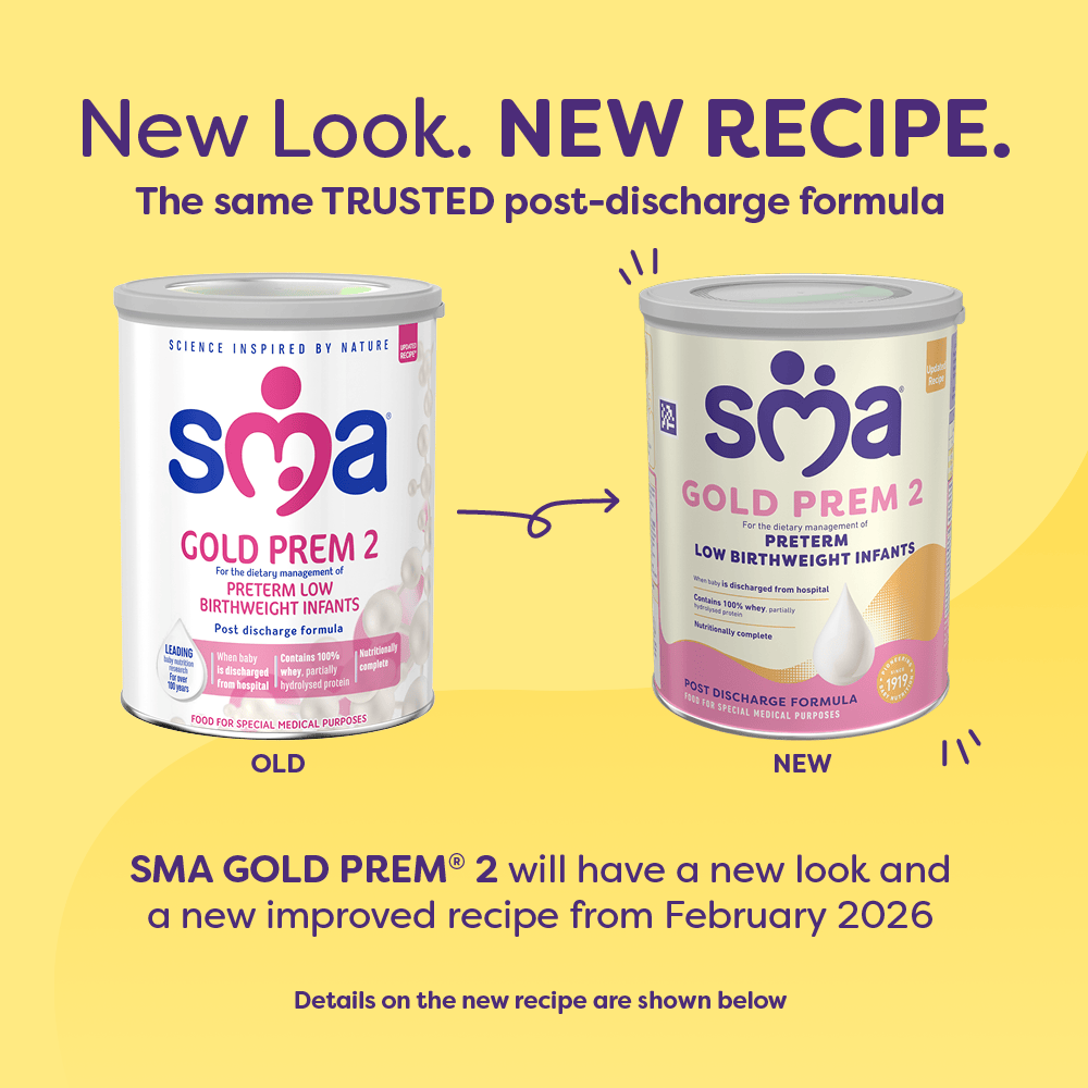 New look messaging showing both versions of packaging on a yellow background