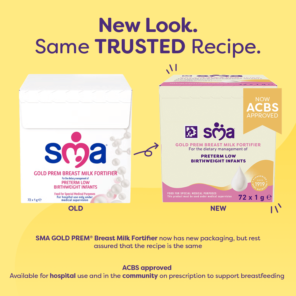 New look messaging showing both versions of packaging on a yellow background