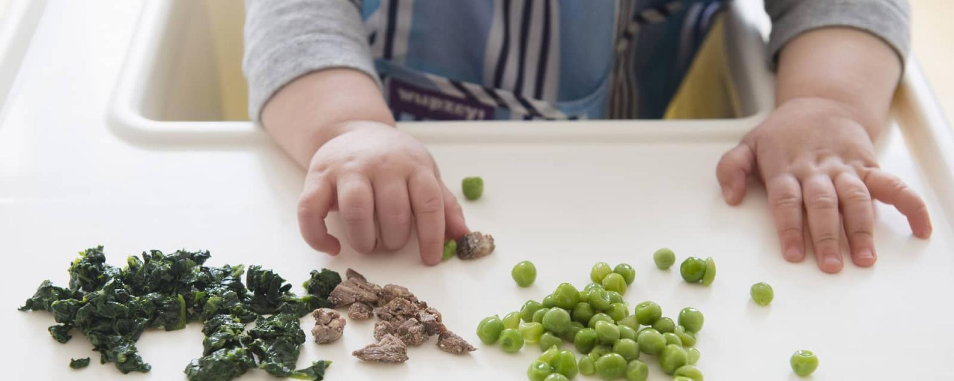 Baby with choice of early stage weaning food