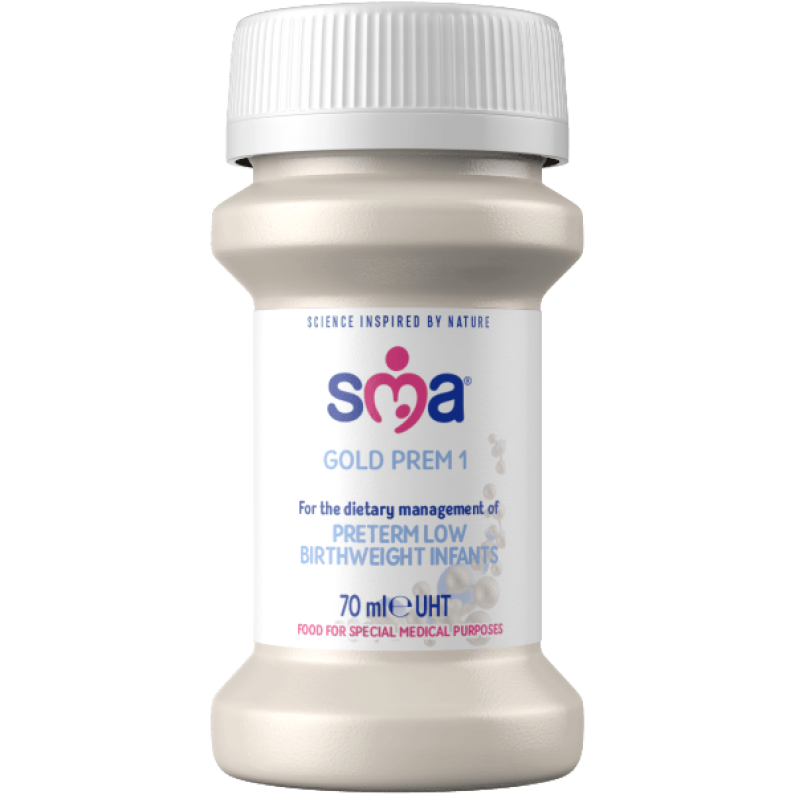 Bottle of SMA Gold Prem 1 Formula 70ml on a transparent background