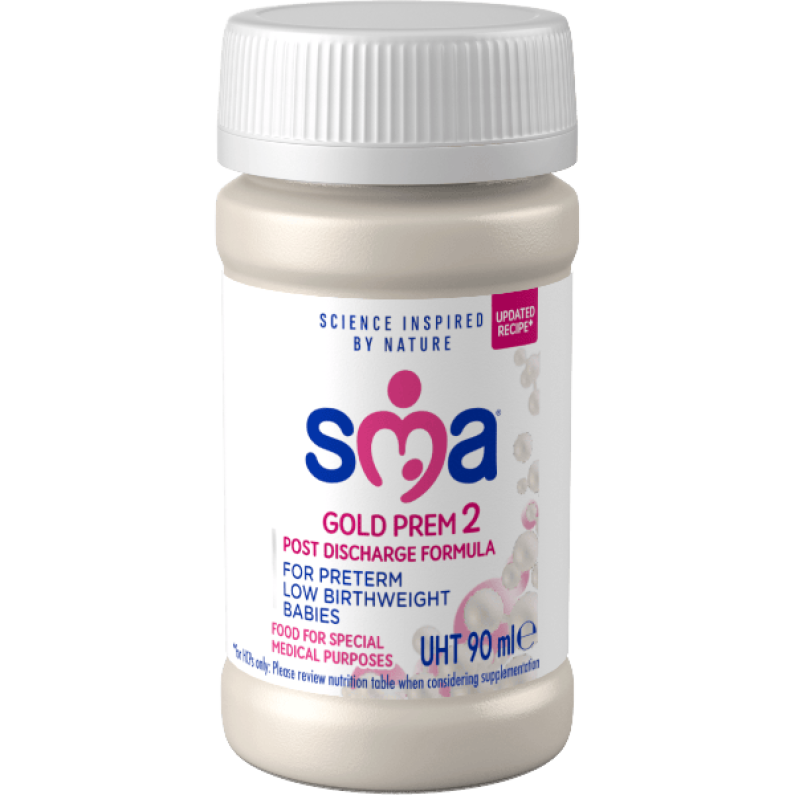 Bottle of SMA Gold Prem 2 Formula 90ml, on a transparent background
