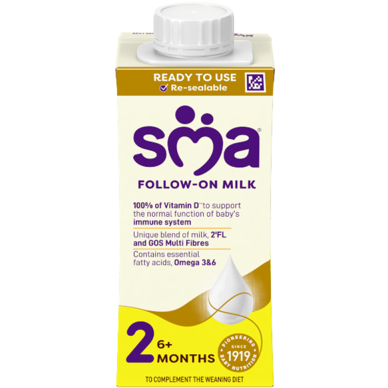 Carton of SMA Follow-on Milk Ready to Drink 200ml for babies 6-12 months, transparent background