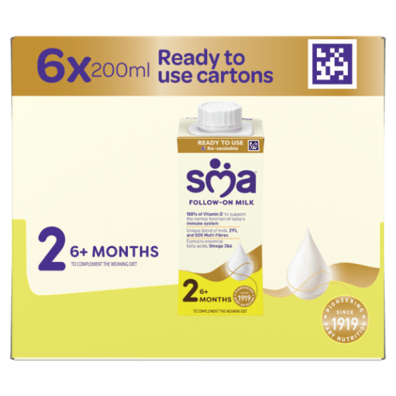 SMA Follow-on milk Ready to Drink Multipack 200ml for babies 6-12 months, transparent background